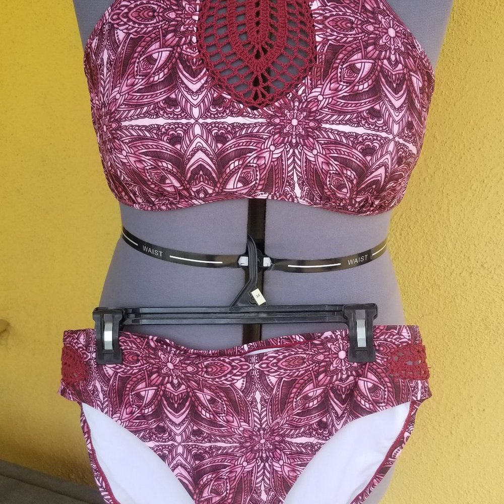 Swimsuits for all high neck crochet cutout bikini set